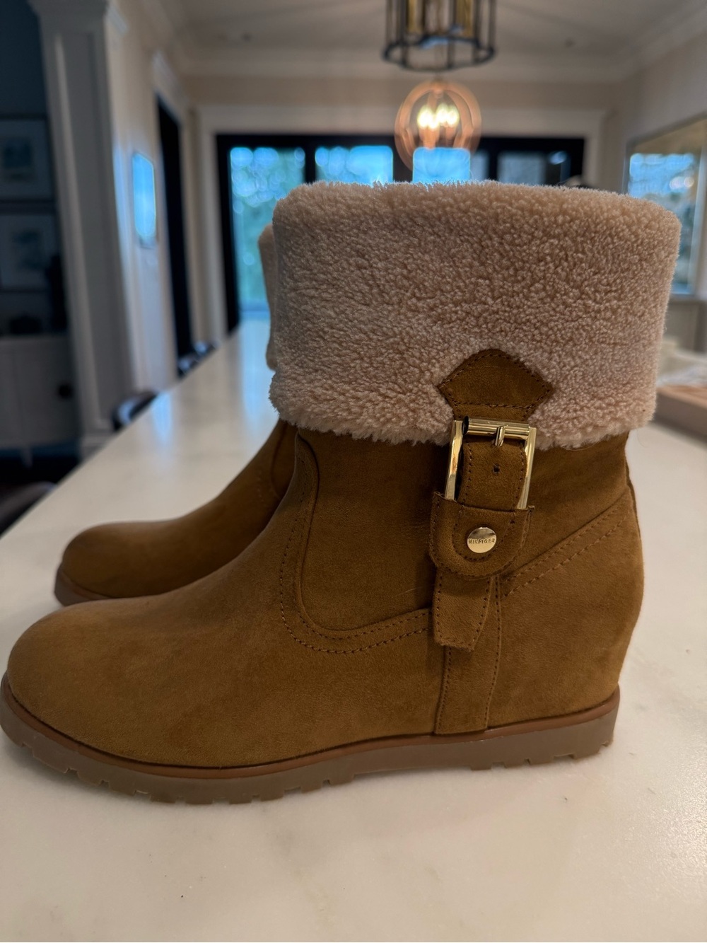 Tommy Hilfiger Suede Shearling Fold-Over Ankle Boots SZ 7.5 Medium